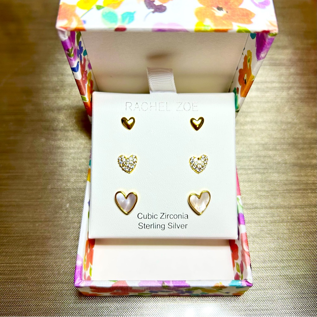 Rachel Zoe- Brand New Set Of 3 Gold Toned Stud Earrings Box Included 45$
